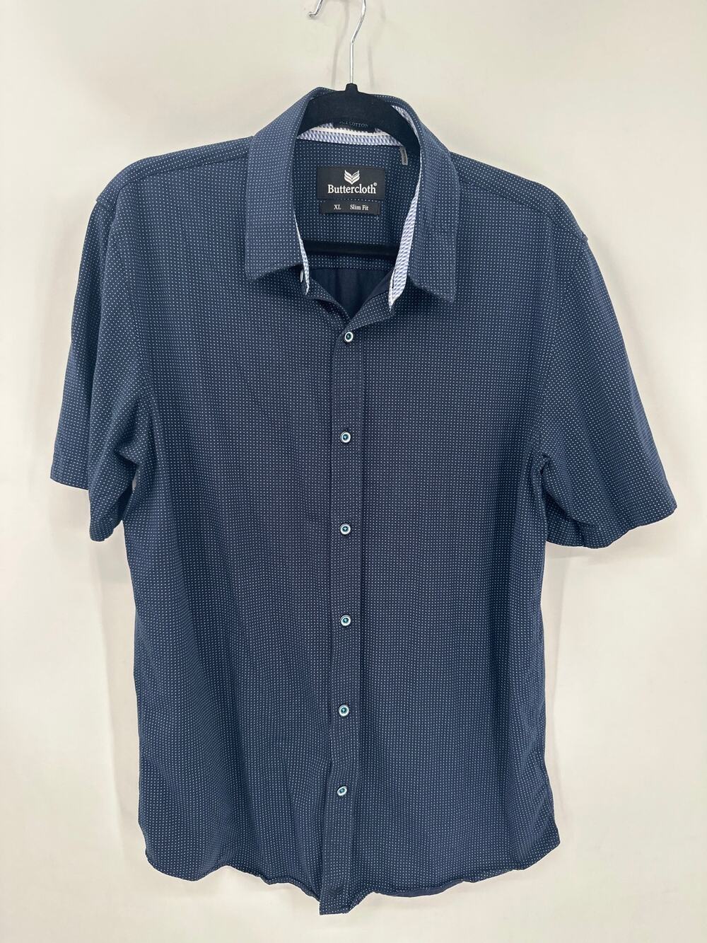 BUTTERCLOTH Icy Cotton Navy Dot Shirt Cooling Natural Mint Fibers Size XL